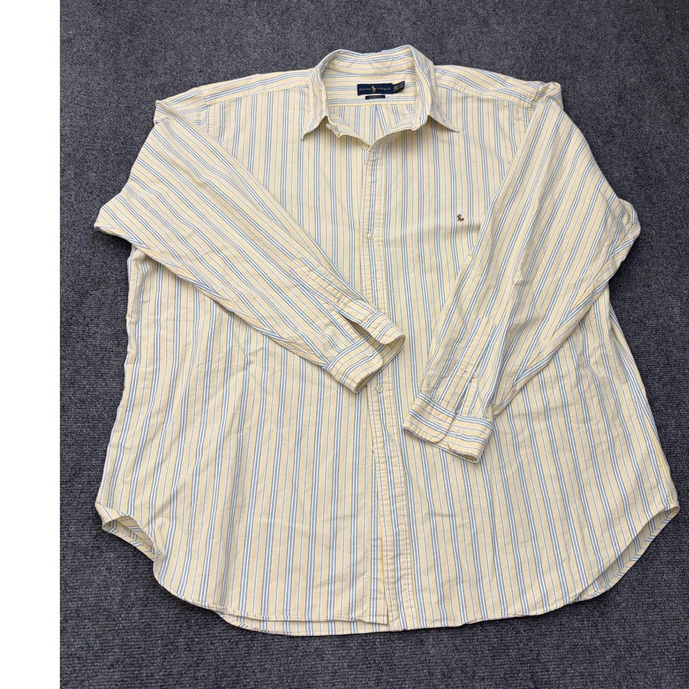 Ralph Lauren Classic Fit Yellow Striped Button Down Shirt 3XLT Tall Cotton